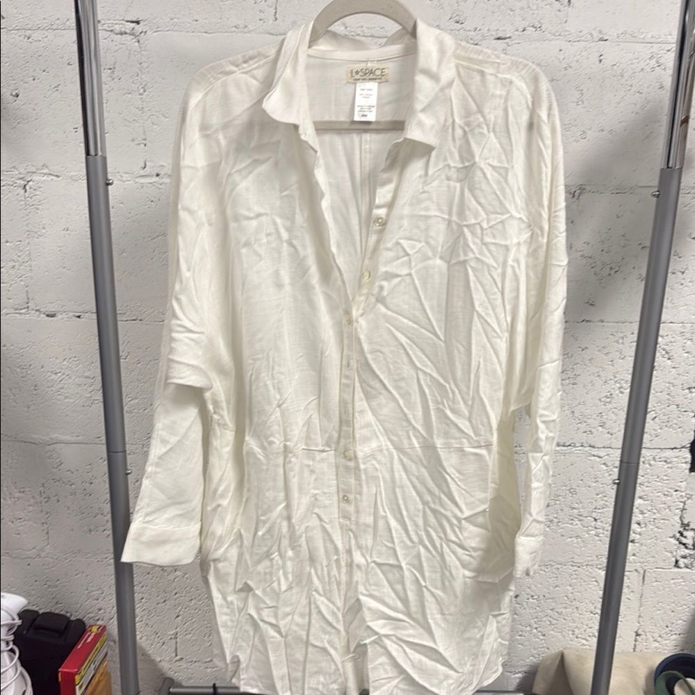 l*Space Button Down Long Sleeve Ivory Shirt Dress or Cover Up in Medium LIKE NEW